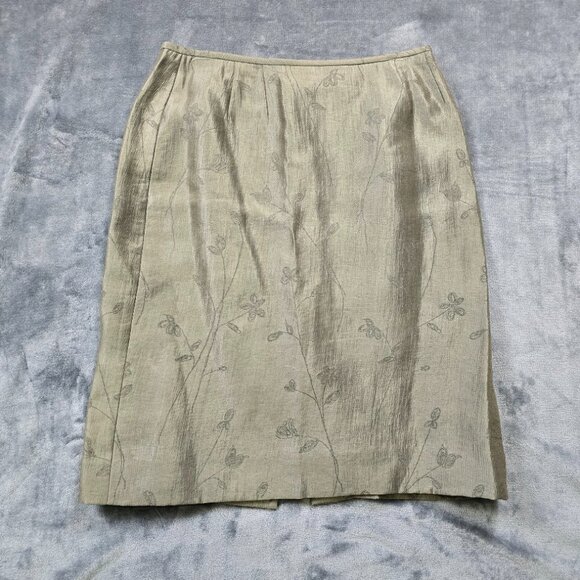 Albert Nipon Skirt Suit Set Womens 12 Sage Green Floral Blazer Textured Career - Picture 11 of 16